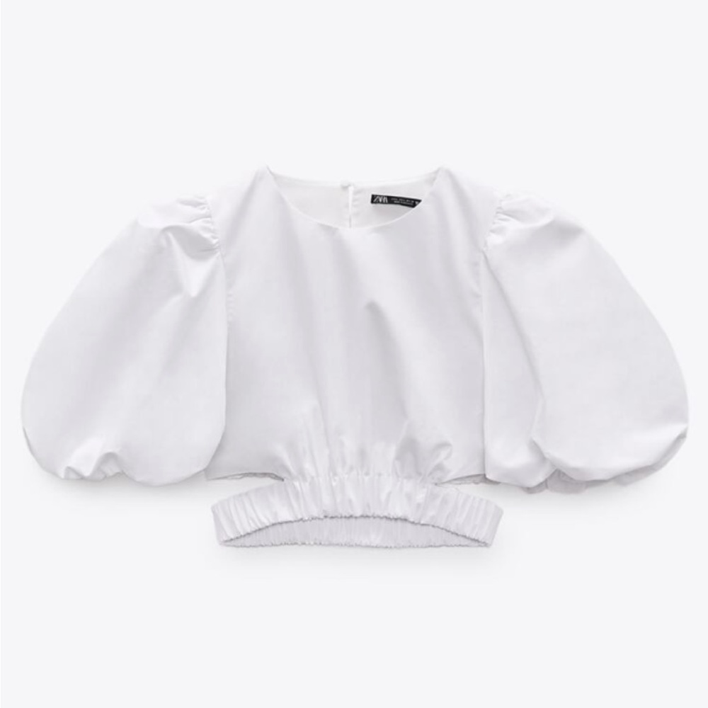 Zara NWT cropped poplin puffed sleeve cut out top M